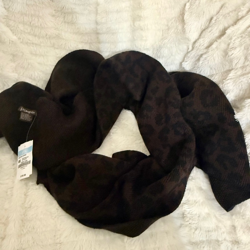 NWT J.McLaughlin Cheetah Scarf | Brown & Black Wool Blend Jacquard